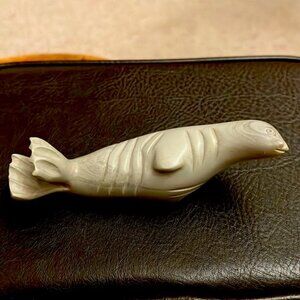 Hand Carved Inuit Soap Stone Seal Signed K. Pauloosie Arctic Bay